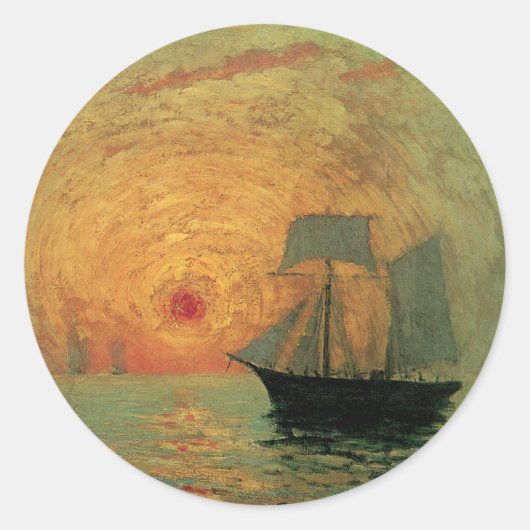Red Sun by Maxime Maufra、ヴィンテージ印象主義 ラウンドシール (正面)