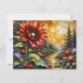 Red Sunflower in valley by stream (正面)