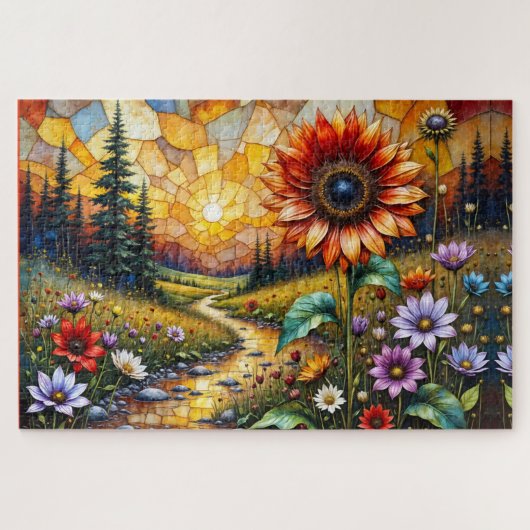 Red Sunflower in valley by stream ジグソーパズル (横)
