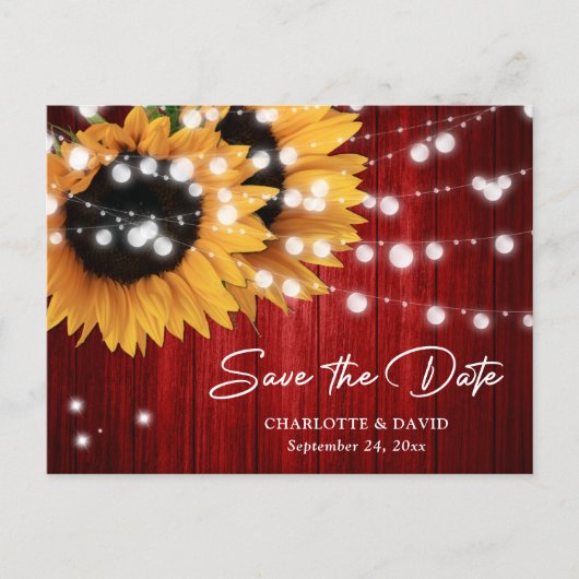 Red Sunflower Wedding Save The Date Postcard 案内ポストカード (正面)
