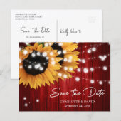 Red Sunflower Wedding Save The Date Postcard 案内ポストカード (正面/裏面)