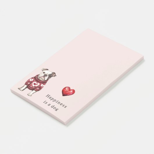 Red Sweater White Hearts Happiness is a dog ポストイット (アングル)