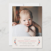 Red Sweet Floral Baby Girl Birth Announcement  サンキューカード (正面)