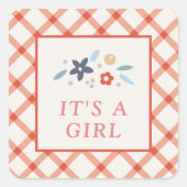 Red Sweet Floral Baby Girl Envelope Seal Label スクエアシール (正面)