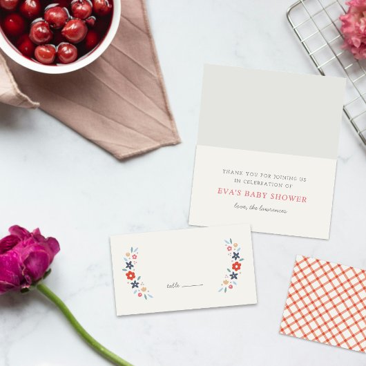 Red Sweet Floral Baby Shower Folded Place Card プレイスカード