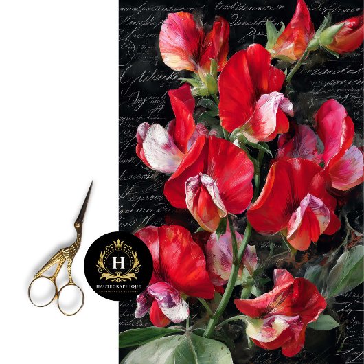Red Sweet Pea Floral Decoupage 薄葉紙