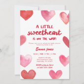 Red Sweetheart Is On The Way Baby Shower 招待状 (正面)