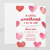 Red Sweetheart Is On The Way Baby Shower 招待状 (正面/裏面)