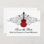 Red Swirls Guitar日付はがきを保存 案内ポストカード (正面/裏面)