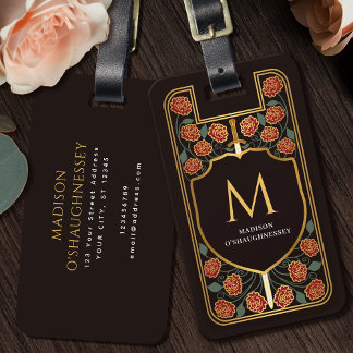 Red Sword Shield Medieval Fantasy Monogram ラゲッジタグ