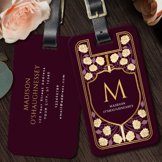 Red Sword Shield Medieval Fantasy Monogram ラゲッジタグ