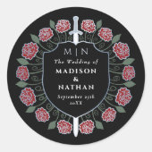 Red Sword Shield Medieval Fantasy Monogram Wedding ラウンドシール (正面)
