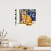 Red Tabby Cat In Windowポスタープリント ポスター (キッチン)