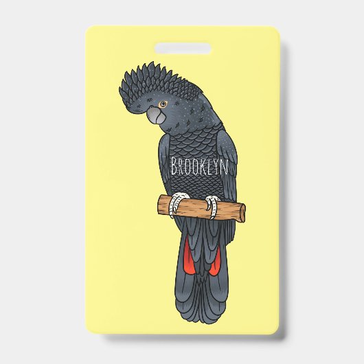 Red-tailed black cockatoo bird cartoon バッジ (正面)
