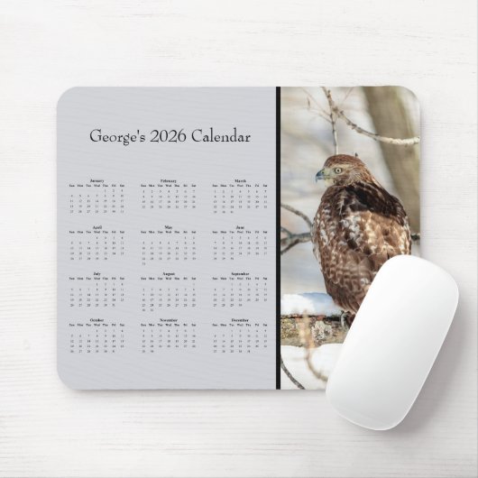 Red-tailed Hawk: Customize full year 2026 calendar マウスパッド (マウス)