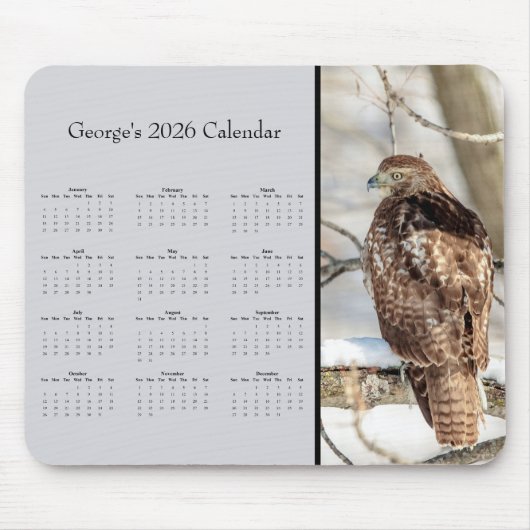 Red-tailed Hawk: Customize full year 2026 calendar マウスパッド (正面)