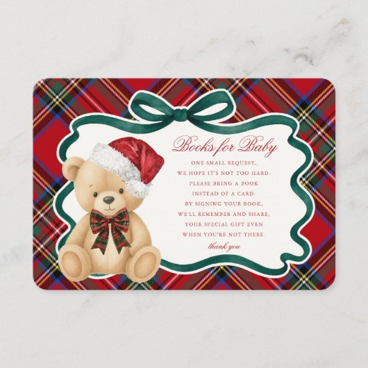 Red Tartan Christmas Bear Books for Baby Card エンクロージャーカード (正面)
