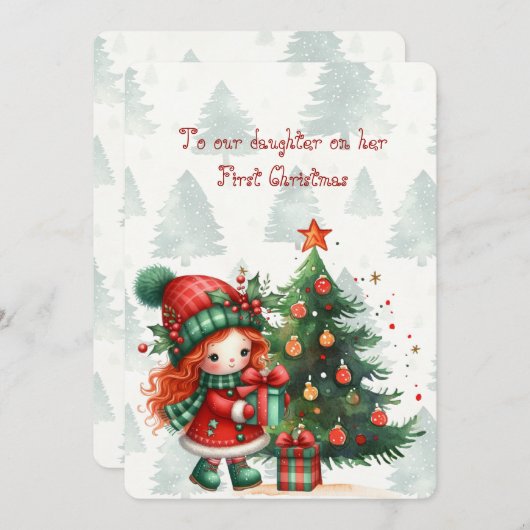 Red Tartan Daughter First Christmas  ノートカード (正面/裏面)