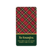 Red Tartan Gold Script Holiday Return Address ラベル (正面)