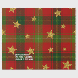 Red Tartan Gold Star Personalized Christmas ラッピングペーパー