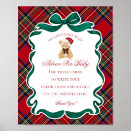 Red Tartan Plaid Christmas Bear Advice for Baby ポスター