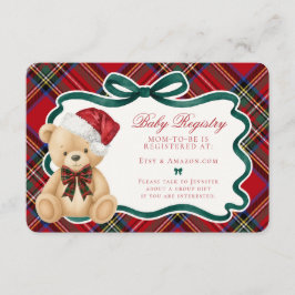 Red Tartan Plaid Christmas Bear Baby Registry エンクロージャーカード