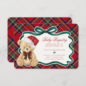 Red Tartan Plaid Christmas Bear Baby Registry エンクロージャーカード (正面/裏面)