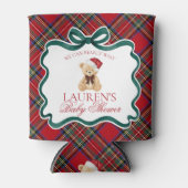 Red Tartan Plaid Christmas Bear Baby Shower Favor 缶クーラー (正面)