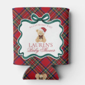 Red Tartan Plaid Christmas Bear Baby Shower Favor 缶クーラー (裏面)