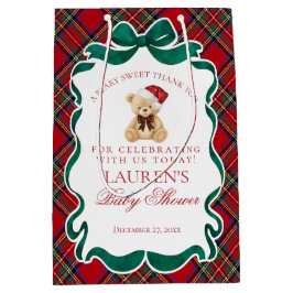 Red Tartan Plaid Christmas Bear Baby Shower Favors ミディアムペーパーバッグ
