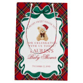 Red Tartan Plaid Christmas Bear Baby Shower Favors ミディアムペーパーバッグ (裏面)