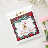 Red Tartan Plaid Christmas Bear Birthday Dessert フェイバーバッグ (封をした状態)