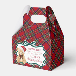 Red Tartan Plaid Christmas Bear Birthday Favor Box フェイバーボックス