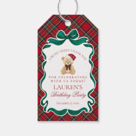 Red Tartan Plaid Christmas Bear Birthday Favors ギフトタグ