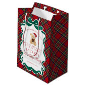Red Tartan Plaid Christmas Bear Birthday Favors ミディアムペーパーバッグ (裏面アングル)