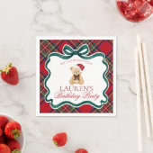Red Tartan Plaid Christmas Bear Birthday Party スタンダードカクテルナプキン (インサイチュ)