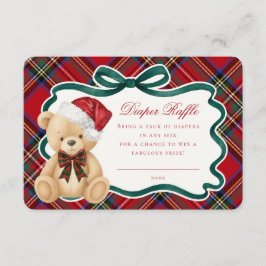 Red Tartan Plaid Christmas Bear Diaper Raffle エンクロージャーカード