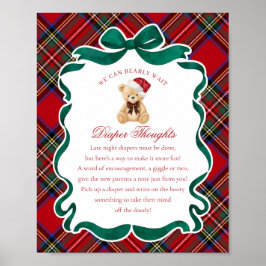 Red Tartan Plaid Christmas Bear Diaper Thoughts ポスター