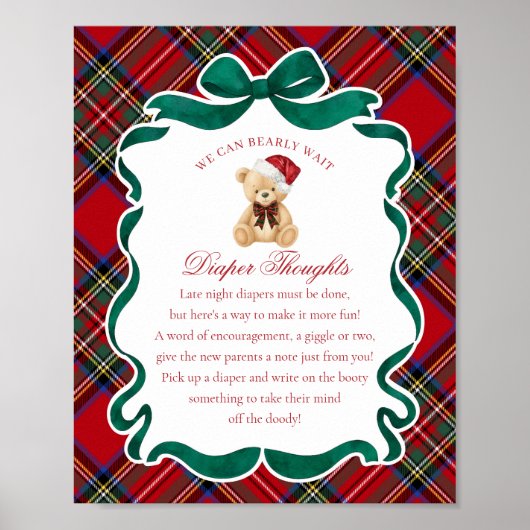 Red Tartan Plaid Christmas Bear Diaper Thoughts ポスター (正面)