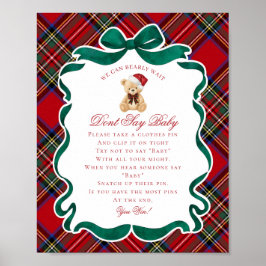 Red Tartan Plaid Christmas Bear Dont Say Baby Game ポスター