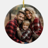 Red Tartan Plaid Gold Script Christmas セラミックオーナメント (裏面)