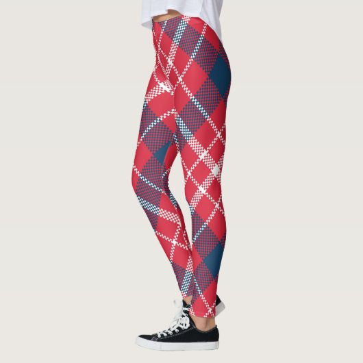Red Tartan Plaid Leggings – Trendy Checkered Pant レギンス (左)