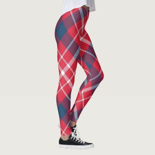 Red Tartan Plaid Leggings – Trendy Checkered Pant レギンス (右)