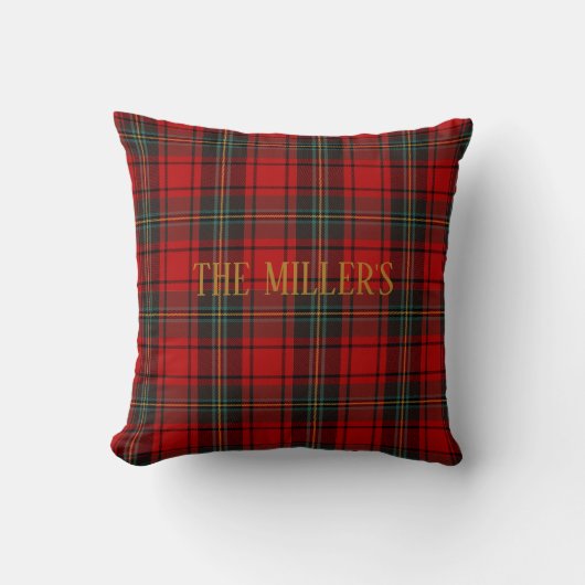 Red Tartan Scottish Plaid Pattern Customizable  クッション (正面)