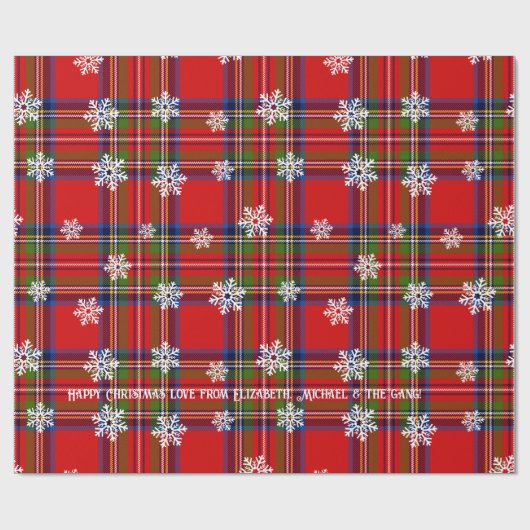 Red Tartan Snowflake Personalized Christmas ラッピングペーパー (フラット)