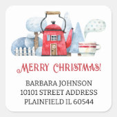 Red Tea Kettle Home Christmas 1.5インチアドレス返品 スクエアシール (正面)