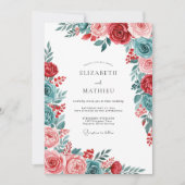 Red Teal Gracious Botanical Wedding 招待状 (正面)