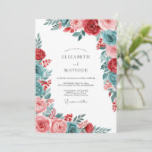 Red Teal Gracious Botanical Wedding 招待状 (スタンド正面)