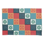 Red Teal Orange Classic European Mosaic Tiles 枕カバー (正面)