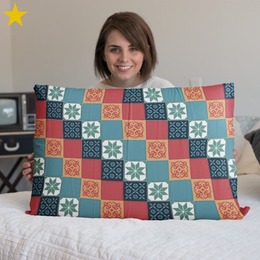 Red Teal Orange Classic European Mosaic Tiles 枕カバー